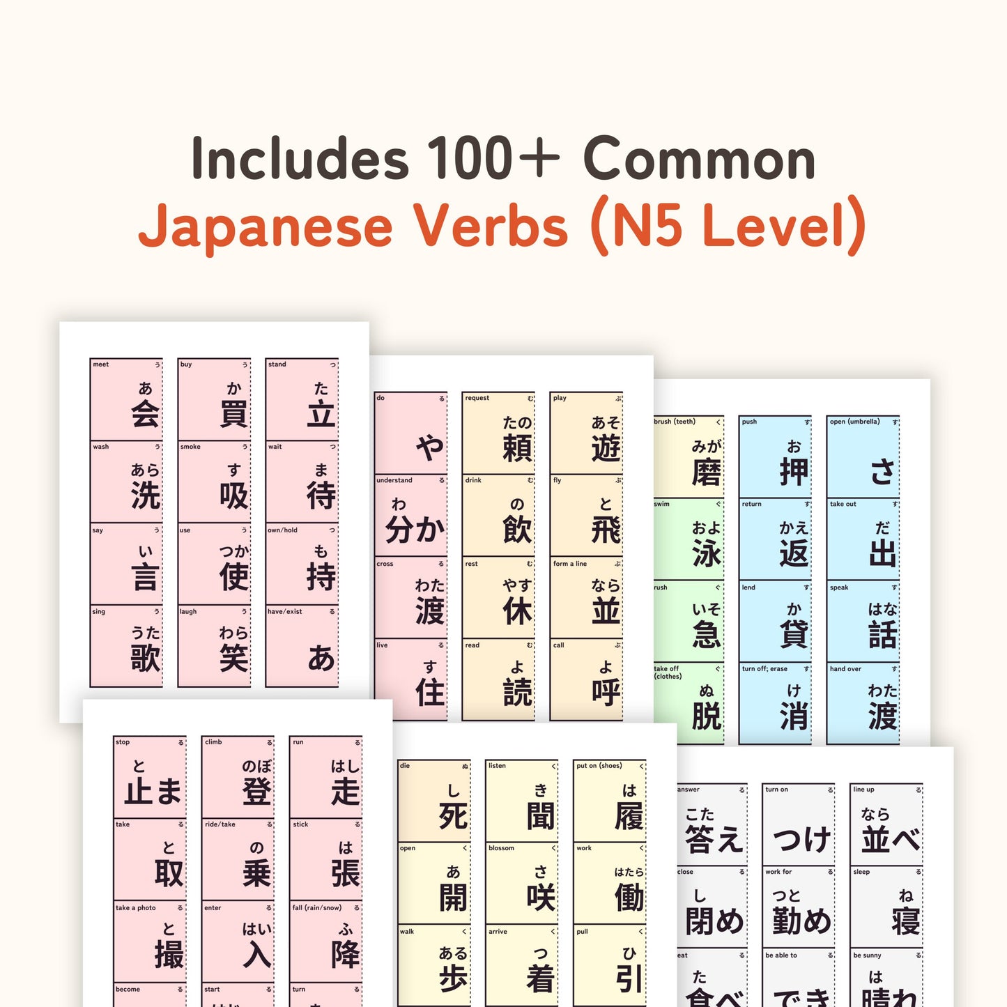 N5 Te-form Flash Cards & Grammar Charts | Instant Digital Download